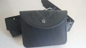 New Black Belt & Pouch Celtic Embossed 100% Real Leather Sporran 2 in 1