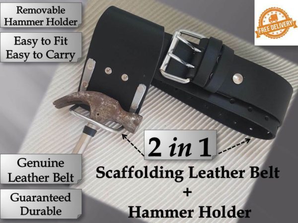 Scaffold Black Leather Tool Belt Hammer 2 Spanners 1 Tape Level Holder ...